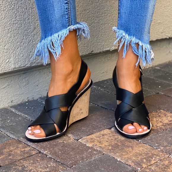 Woven Genuine Leather Cork Wedge Sling Sandal - Picture 2 of 11